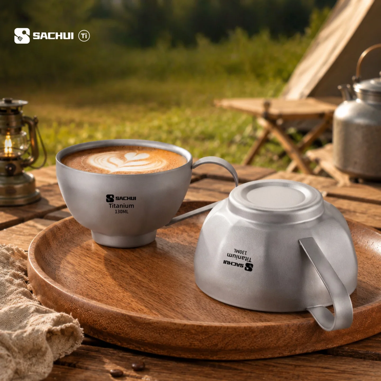 Titanium Double-Walled Coffee Cup Outdoor Camping Ultralight Latte Tea Water Mug Fixed Handle Home Double-Wall Heat-proof Cup