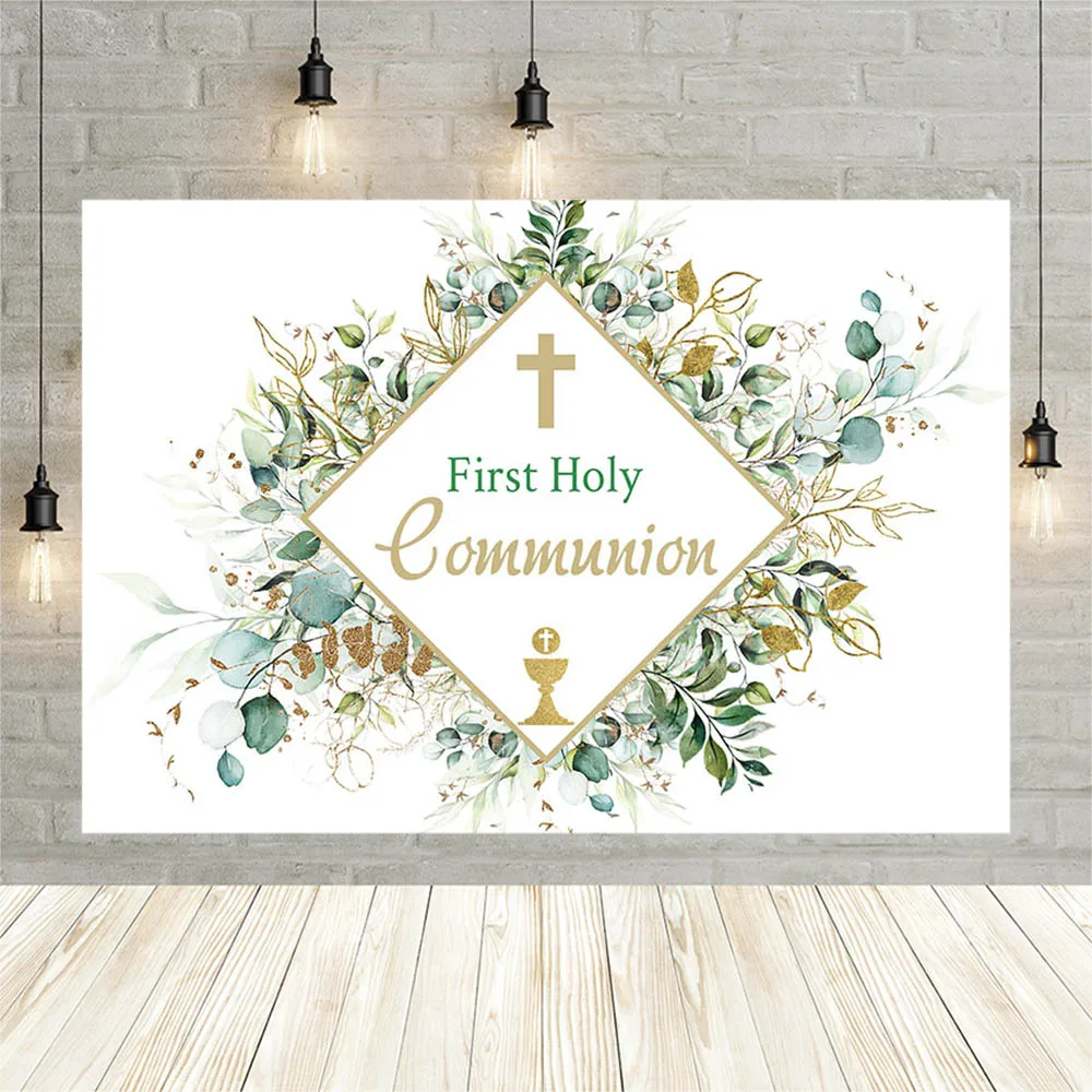 Cậu Bé Gái Đầu Tiên Hiệp Thông Phông Nền Trang Trí Vàng Chéo Chén ThầN Phù Hộ Cho Nền Chụp Ảnh Phòng Thu Lễ Rửa Tội Christening Biểu Ngữ Chống Đỡ