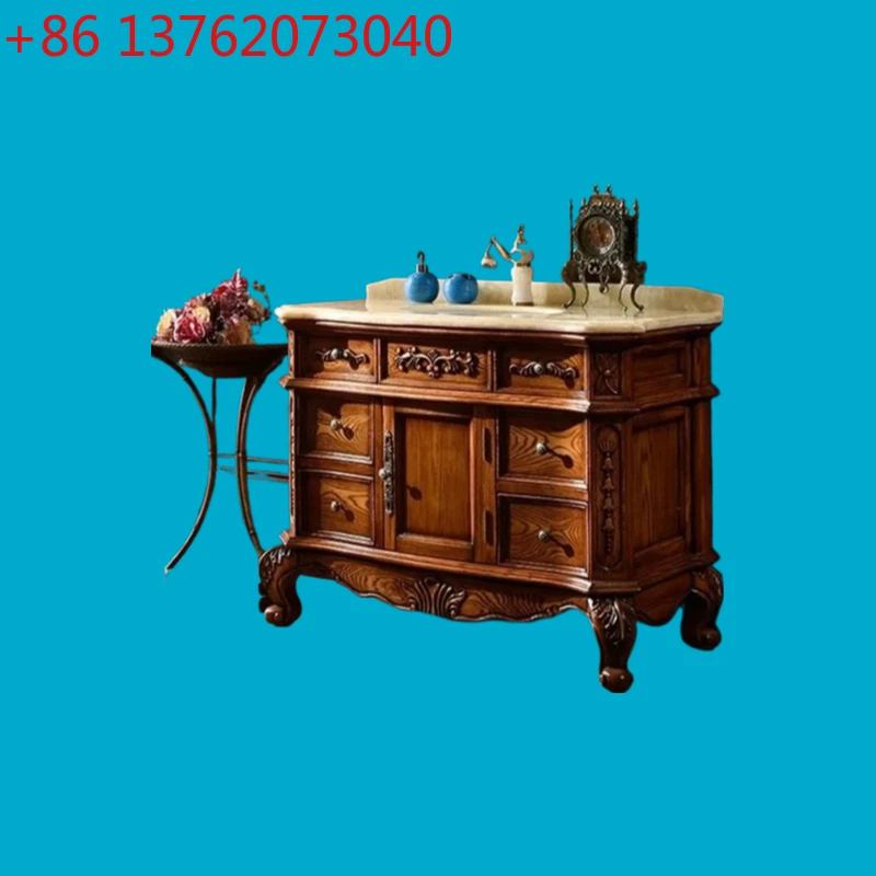 

Европейский шкаф для ванной комнаты из массива красного дуба, американский умывальник, мраморный умывальник