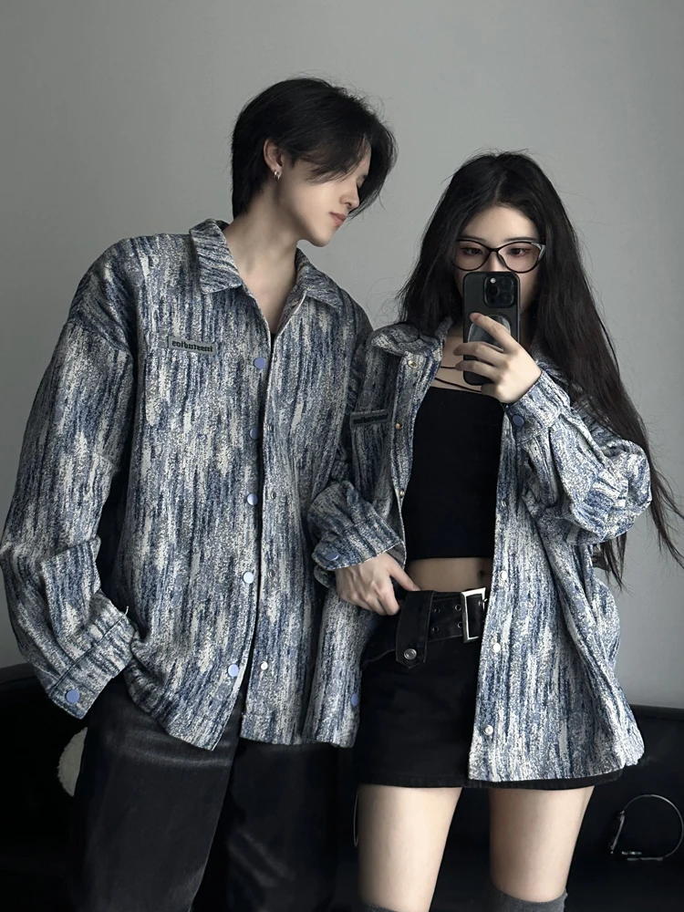 Retro American Style Men's Shirt Jacket Spring Autumn Turn-down Collar Trendy Brand Student Handsome High-grade Couple's Outfit