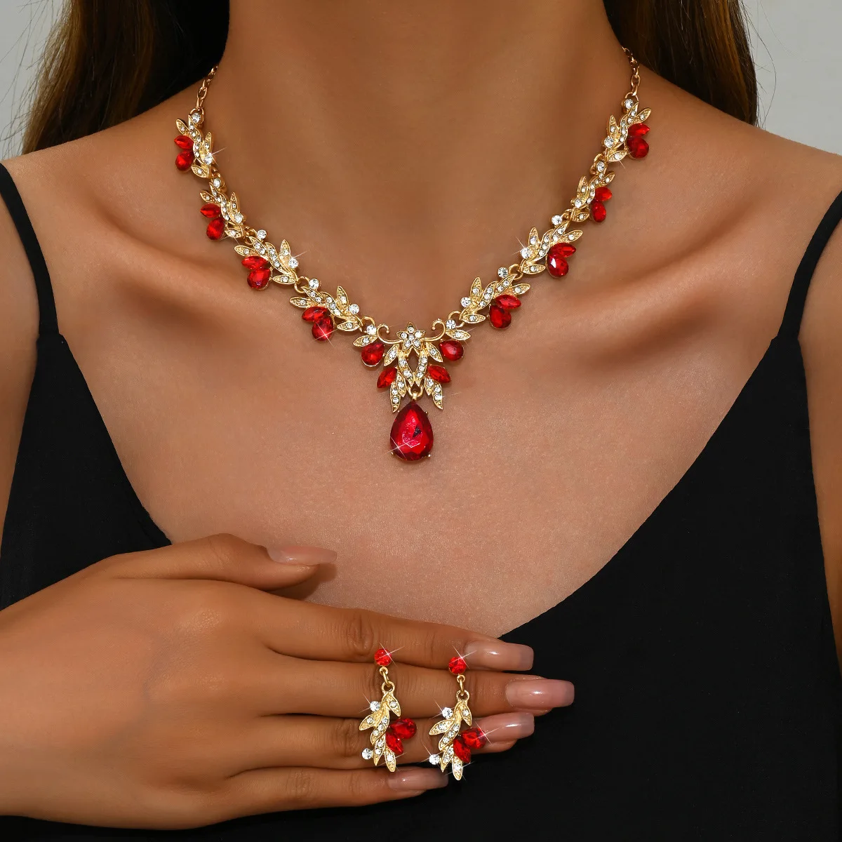 Water drops Jewelry Set for Women Gifts Flash Crystal Minimalist Necklace Earrings Sets Banquet Wedding Anniversary Accessories