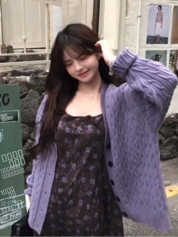 

Sli Purple Loose Knitted Sweater Trendy Lazy Sle Beautiful Unique Top for Small Figures Anti-Aging Winter Faion