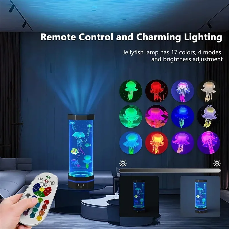 

Fantasy USB/Battery Powered Jellyfish Water Tank Aquarium LED Lamp Color Changing Bedside Lava Night Light for Home Bedroom Deco