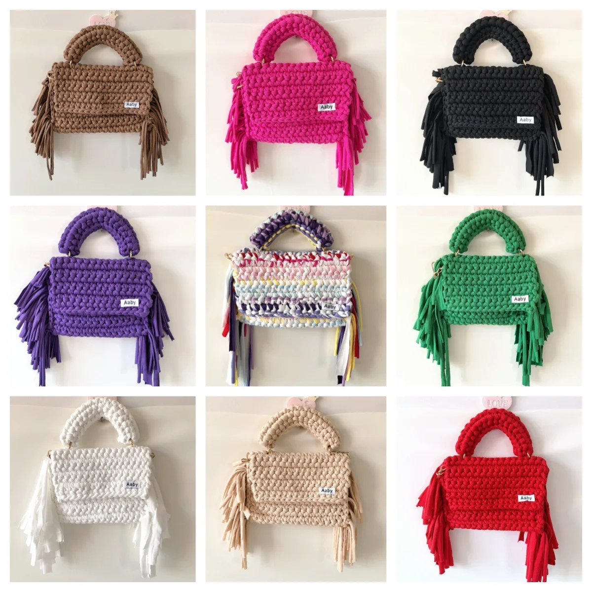 DIY Knitting Bags for Women Handmade Woven Handbags Thread Hook Knitted Crossbody Bags for Women Small Square Crochet Bag