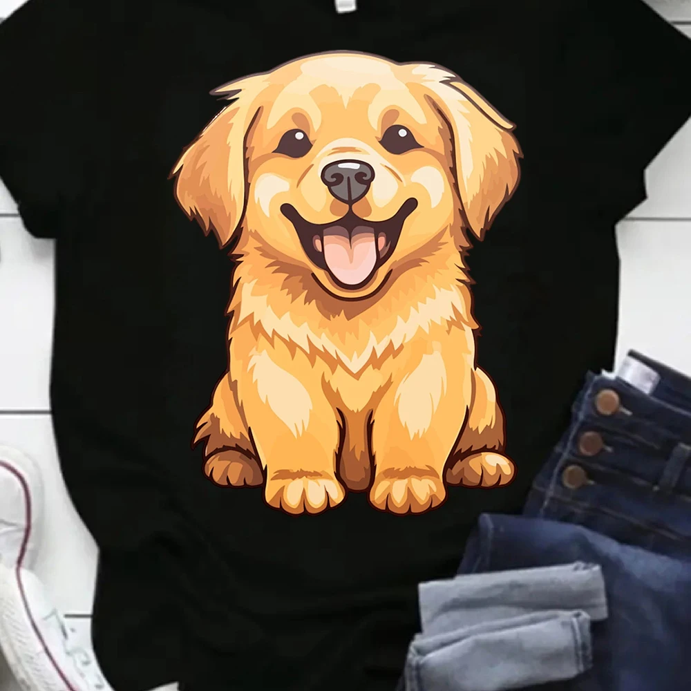 Cute Golden Retriever Puppy TShirt Kawaii Dog Print Casual Short Sleeve Tee for  Women Dog Lover Pet Owner Gift y2k top