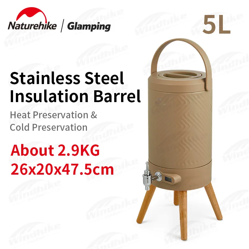 

Naturehike Picnic 5L изолированное ведро наружное портативное ведро для питьевой воды 304 нержавеющая сталь 2,9 кг чайник для сока с краном
