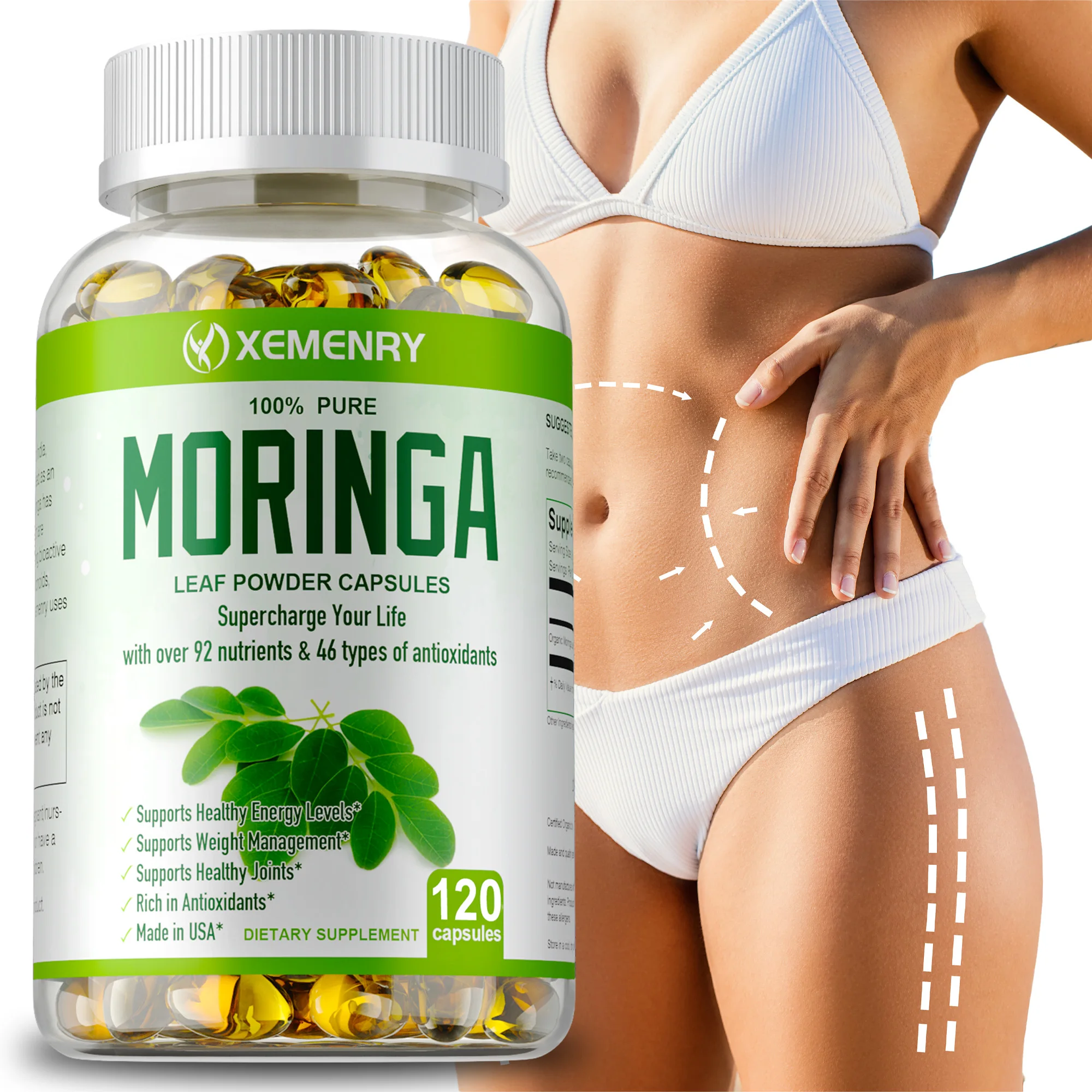

Moringa Supplement - Support Immune System, Energy, Antioxidant, Metabolism - 120 Capsules