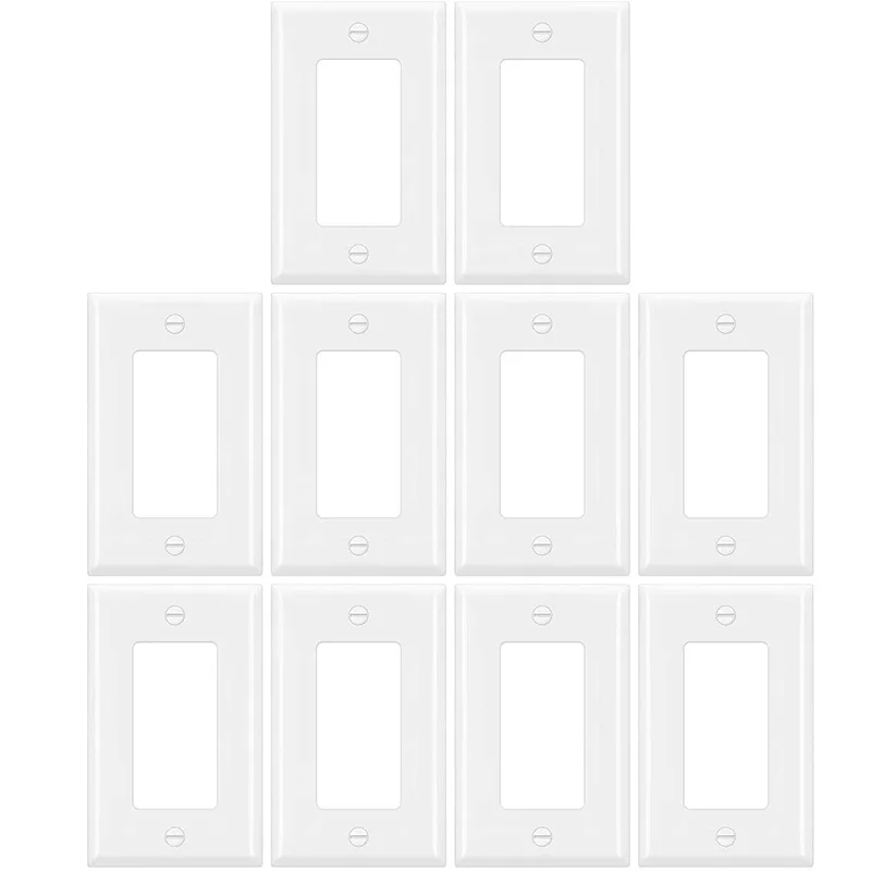 Wall Plate Kit,Receptacle Cover, Decorator Light Switch Cover, 1-Gang Standard Size 2.77 X 4.52 Inch ,White,10 Pack