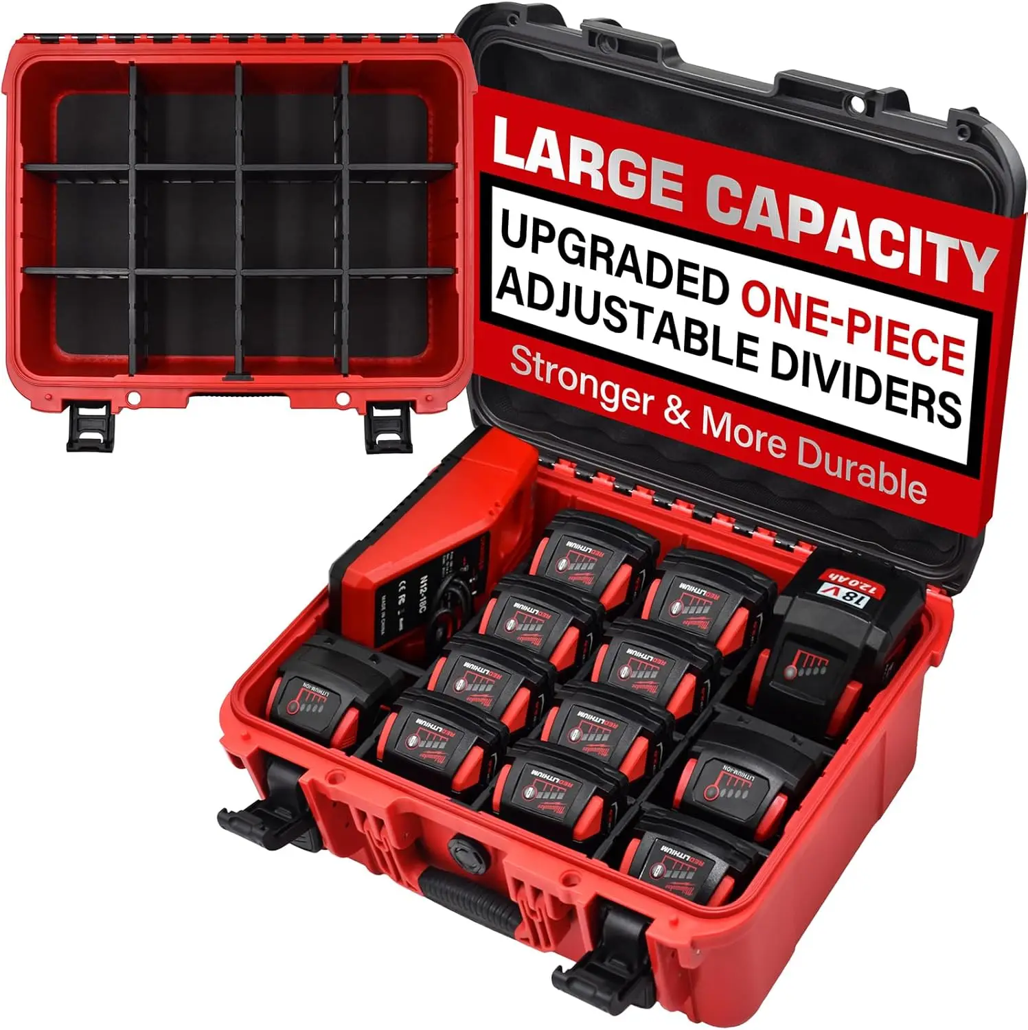 

Hard Storage Case for Milwaukee Battery with 8 Adjustable Dividers, Heavy Duty Protective Organizer for M18 M12 Battery &