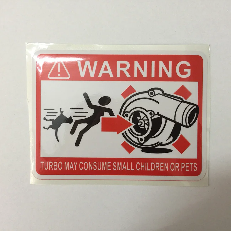 12*9cm Warning Turbo May Consume Small Children or Pet Alarm Sticker Funny Reflective Vinyl Car-Styling  Decals for Car