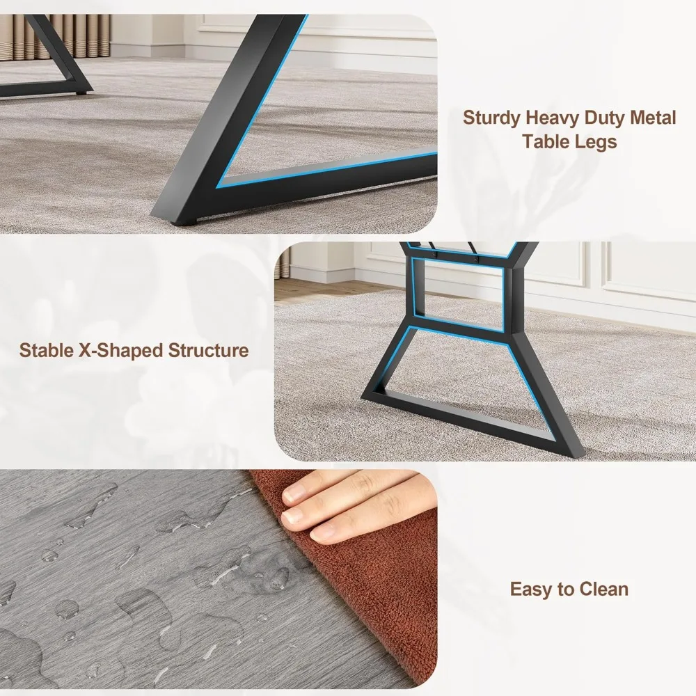 طاولة طعام، طاولة طعام صناعية تتسع لـ 6-8 أشخاص، طاولة مطبخ خشبية طويلة للمطبخ، سهلة التجميع، طاولات طعام #5