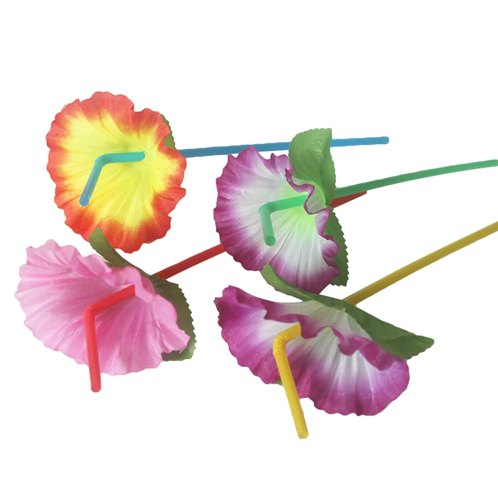 

50pcs Hibiscus Flower Straws Decorative Extra Long Flexible Plastic Party Supplies Wedding Birthday Christmas New Year