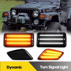 2Pcs For Jeep Wrangler TJ 1997-2006 Dynamic LED Turn Signal Front Bumper Side Marker Lights Car DRL Daytime Running Lamps Canbus