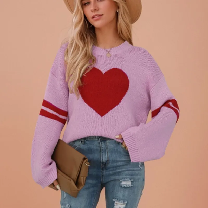 

2025 Autumn winter heart knitted women sweaters pullovers long sleeve sweater slim Pull Femme jumpers sueter mujer New