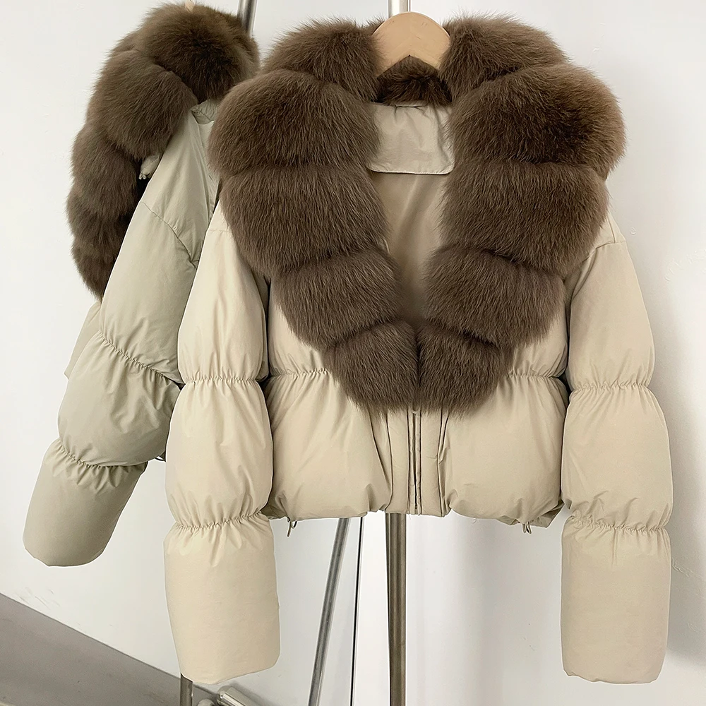 Femme doudoune naturel vraie fourrure manches longues nouveau manteau femme courte doudoune nouveau automne hiver épais chaud fermetures éclair