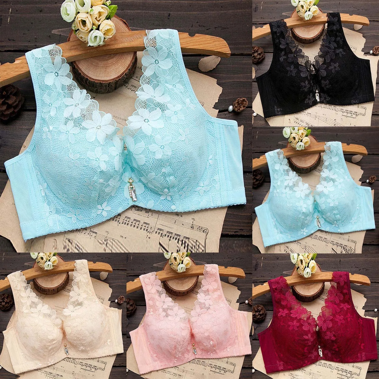النساء الأزهار الدانتيل الصدرية حجم كبير رقيقة الملابس الداخلية دون حلقة الصلب الإسفنج سترة عالية مطاطا الدانتيل الصدرية مثير الملابس الداخلية للنساء