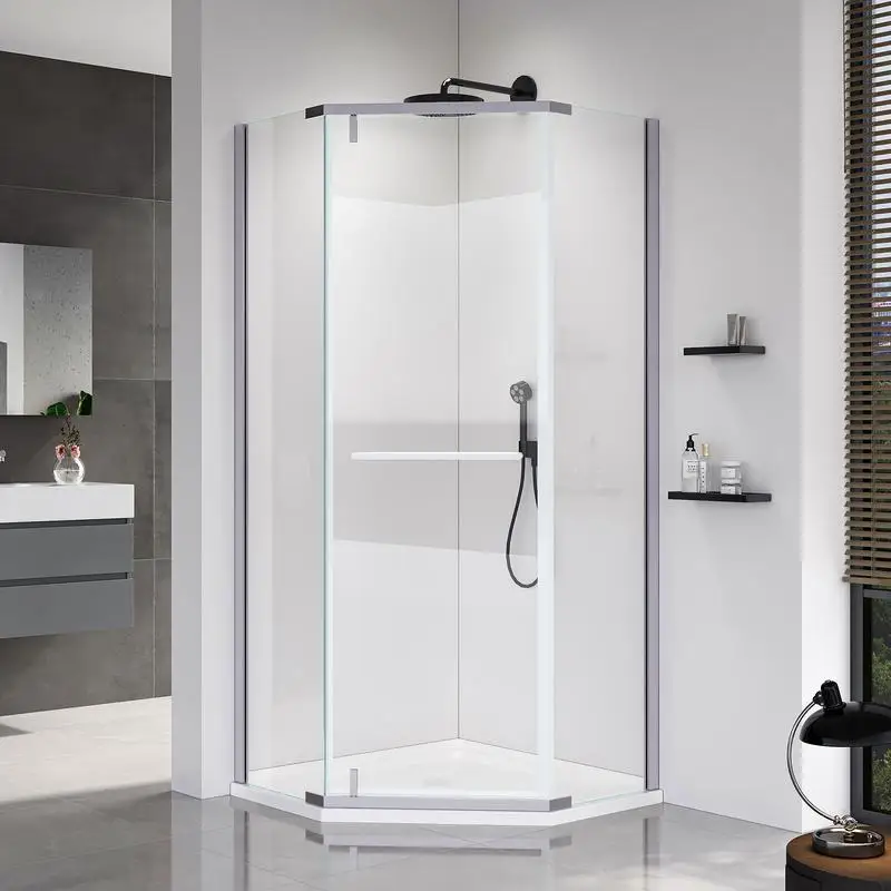 

36x36x72 Inch Frameless Neo-Angle Pivot Shower Door, 1/4" (6MM) Tempered Glass, Chrome Finish for Bathroom Shower Enclosure