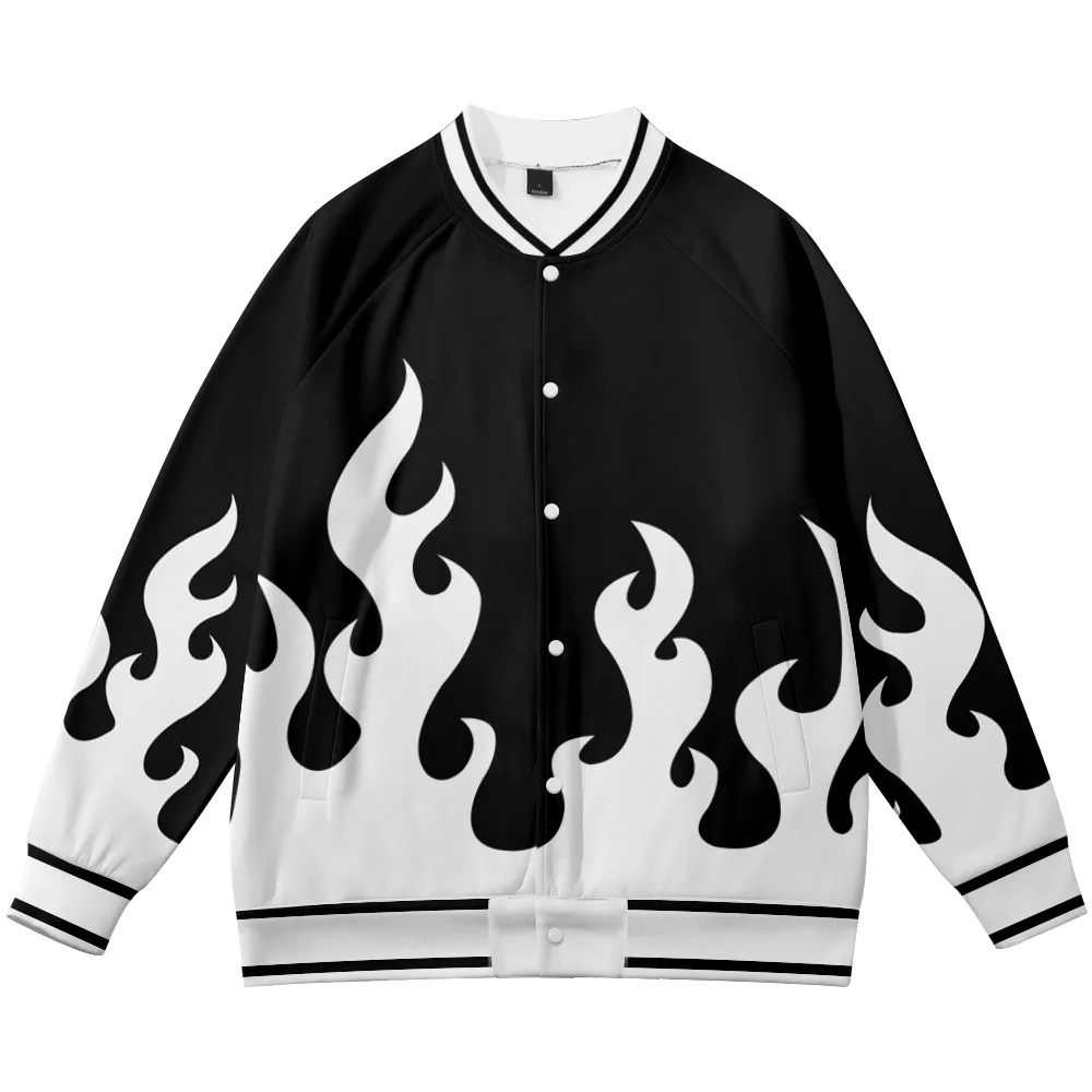 2022 New flame Print Harajuku Baseball Sweatshirt Casual Baseball Jacket Men/Women streetwear winter Clothes