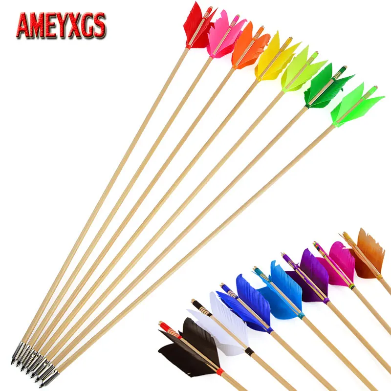 

12pcs 32" Archery 8.5mm Wooden Arrow Recurve Traditional Bow Shooting White Wood Arrows Turkey Feathers Bow Hunting Accessories