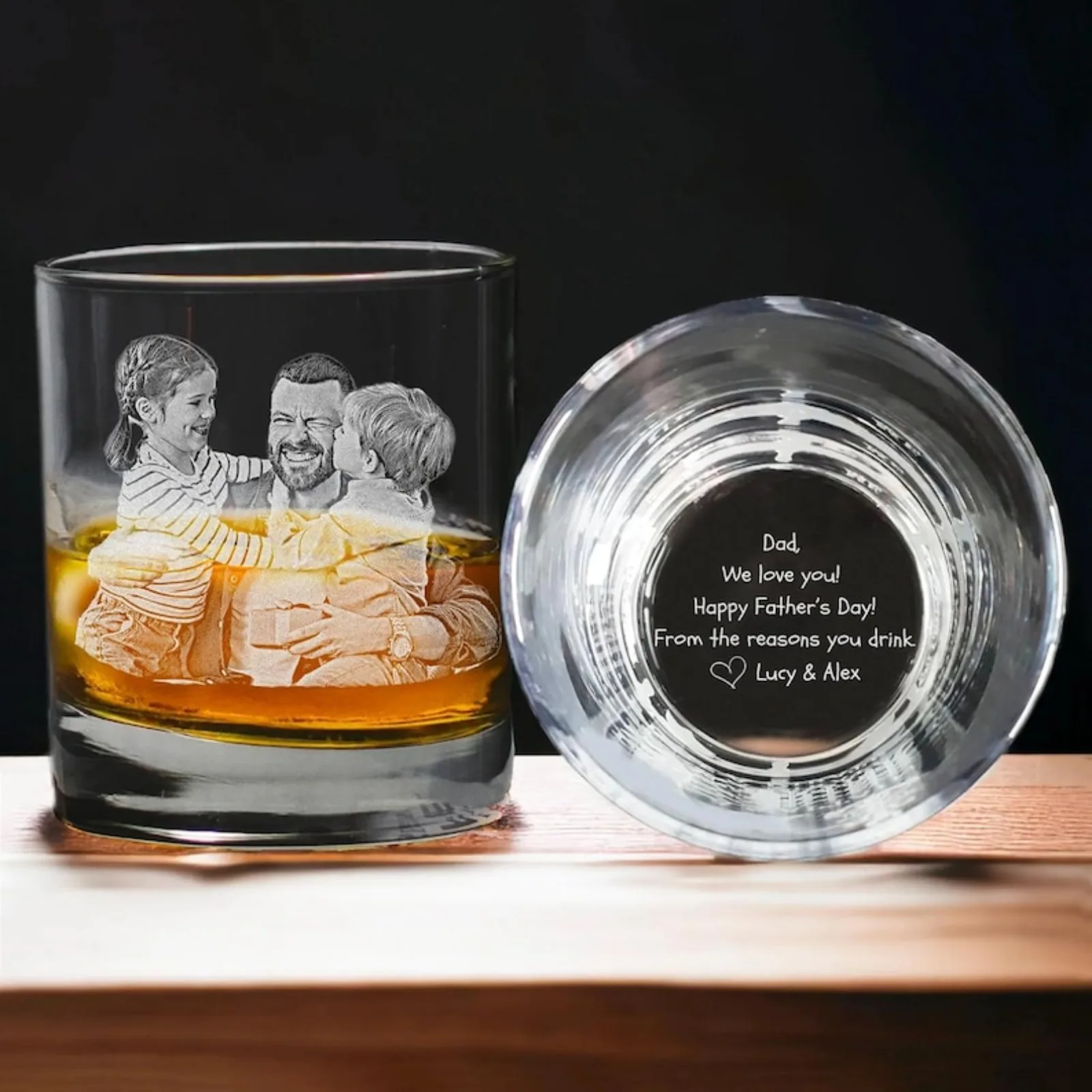 Custom Engraved Whiskey Glass with Photo & Message - Personalized Father's Day Gift,Unique Etched Glassware