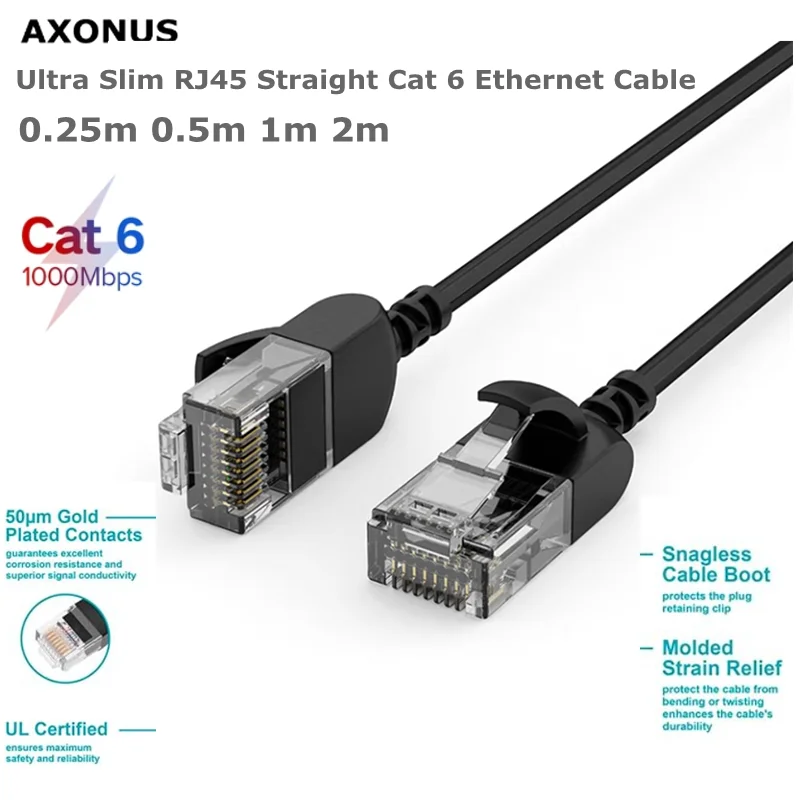 Cat6 Black Patch Cable UTP 32AWG 550MHz Pure Bare Copper Snagless RJ45 Micro SlimRun Series Ethernet Cable