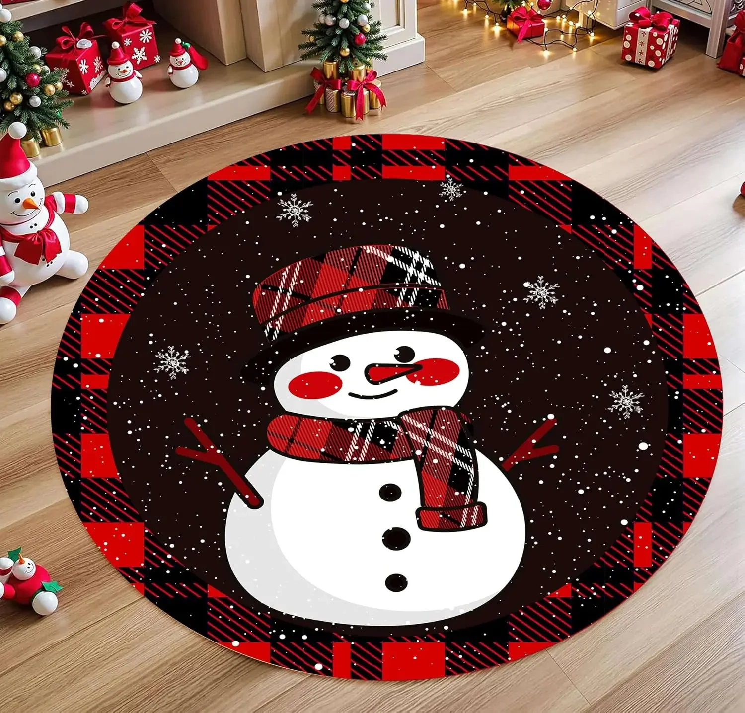 Bedside Living Room Round Carpet Merry Christmas Trees Area Rug Anti Slip New Year Holiday Spirit Aesthetic House Component