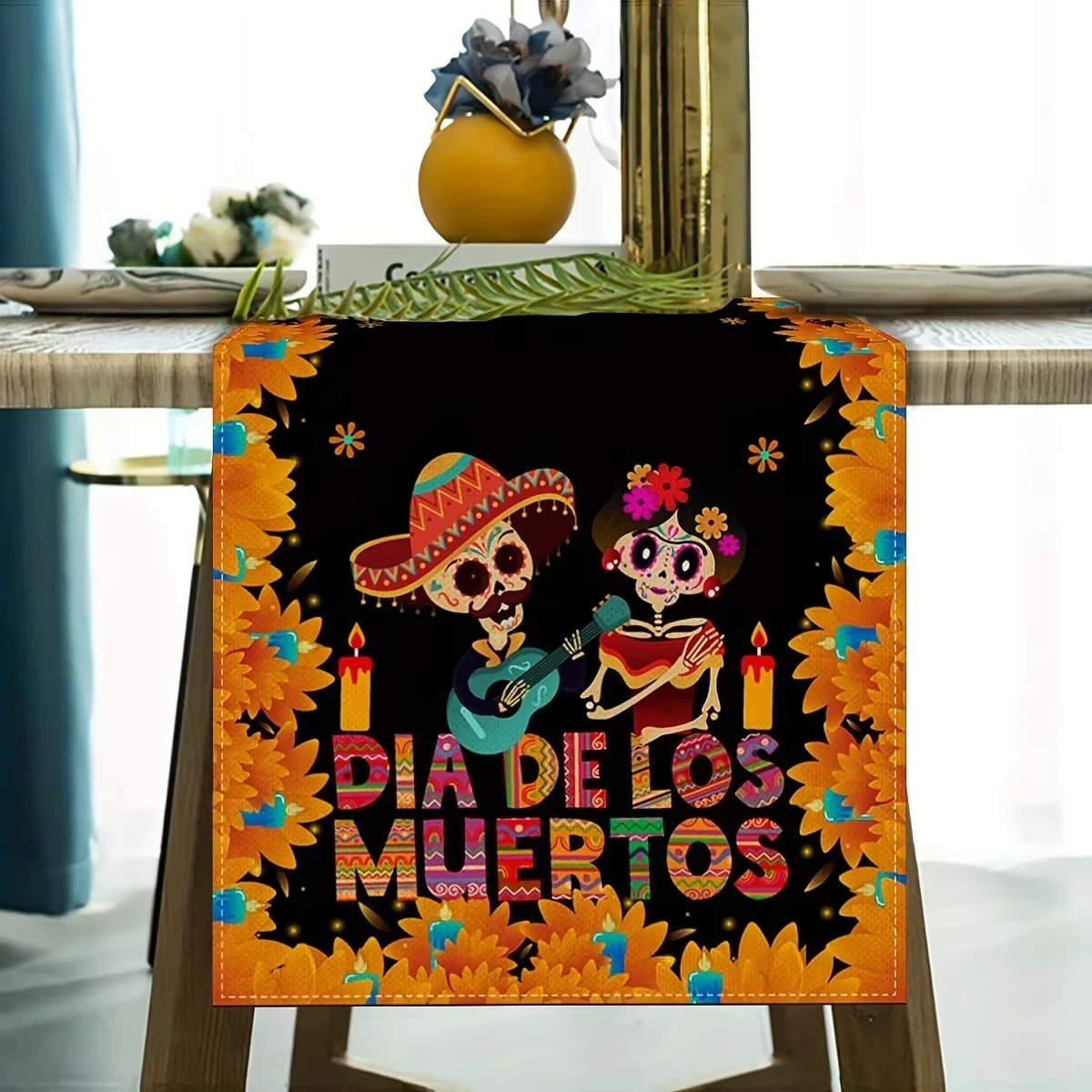 2026 Mexican Day of The Dead Theme Table Runners Mexico Dia De Los Muertos Sugar Skull Table Runner For Party Dining Home Decor