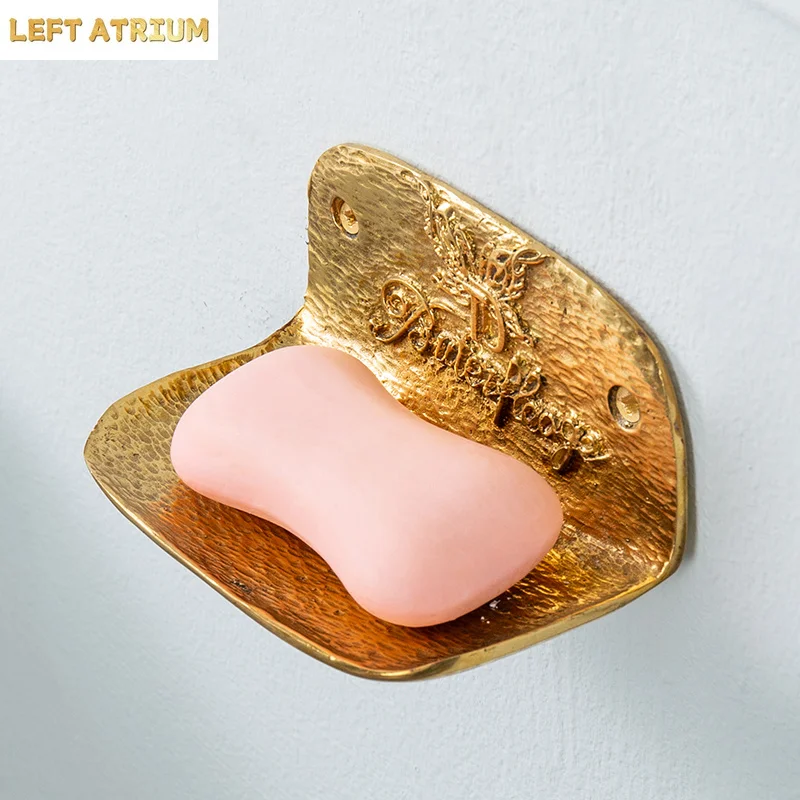 Half Hand Carved Brass Soap Dish Bathroom Accessories Wall Mounted Soap Box Wall Shelf Storage Rack Organizer Storage Tray