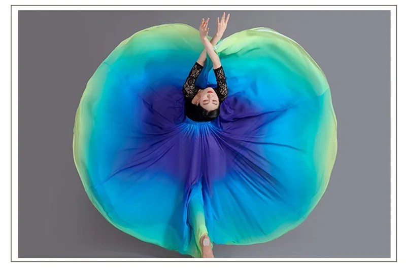 2025 Gradient Color Dance Skirt Eleganc Women's Square Dancing Perform Maxi Skirts Elastic-waist Big-hem Chiffon A-line Skirts