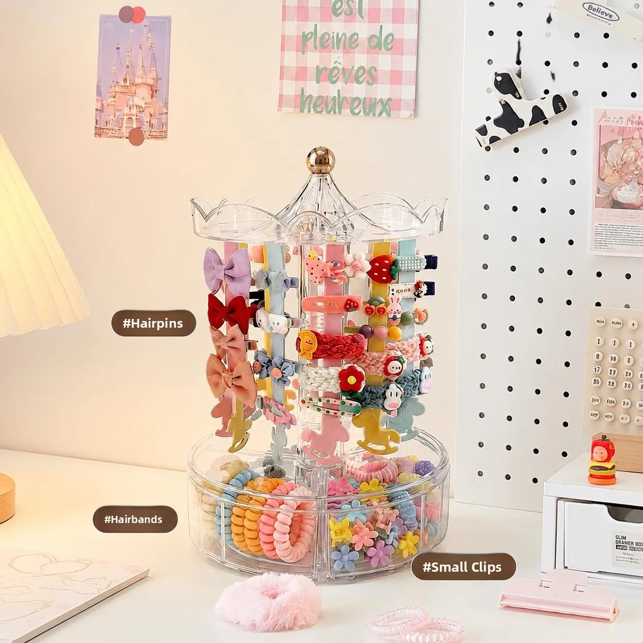 Acrylic Hair Clip Organizer Box Children Baby Hairpin Storage Rack Creative  Carousel Hair Accessory Display Stand