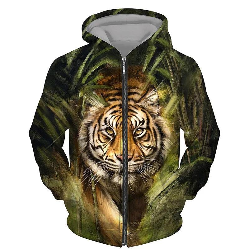 Hoodies Animals Tigers  3d Printed Zipper Sweatshirts Men Women Hooded Oversized Hoodie Kids Zip Up Sweatshirts Tracksuits Coat