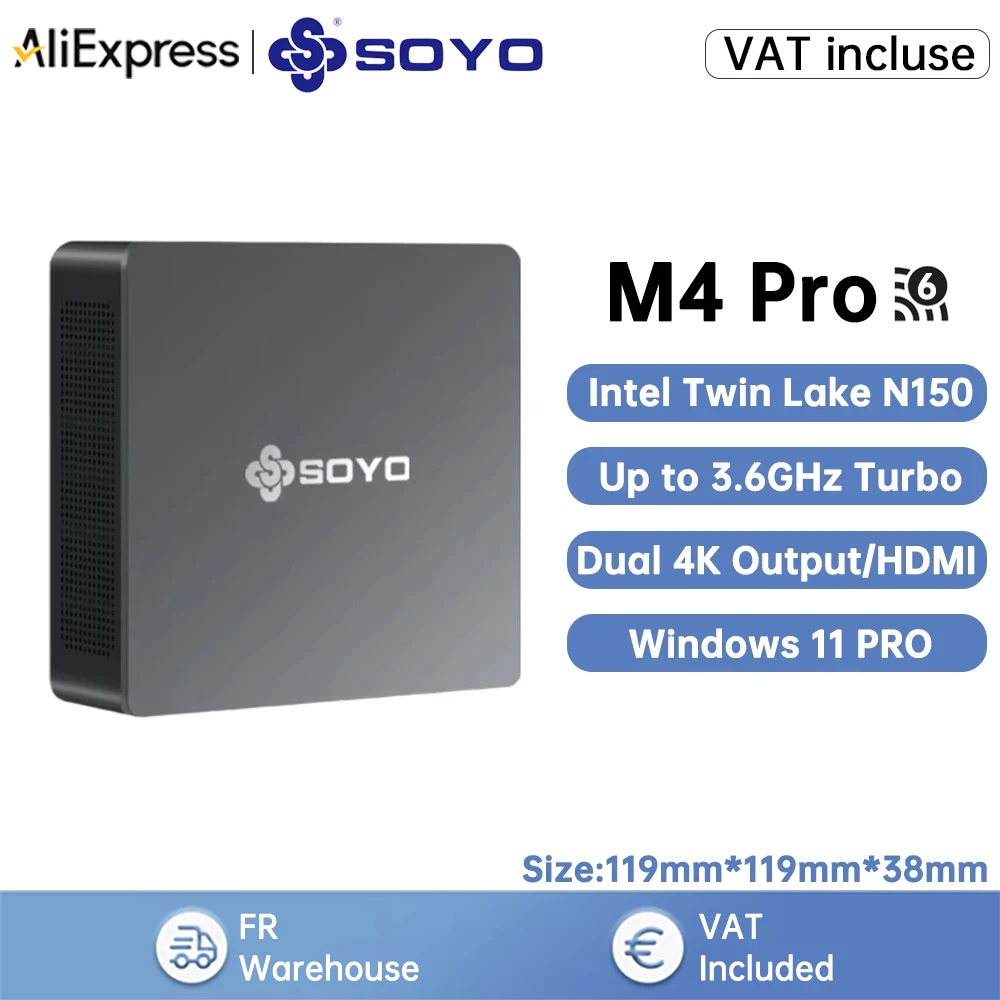 Mini PC Original SOYO M4 Pro Intel 13th N150 16GB DDR4 512GB SSD Pantalla 4K HDMI WiFI6 BT5.2 Compatible con 4K@60Hz Computadora compacta
