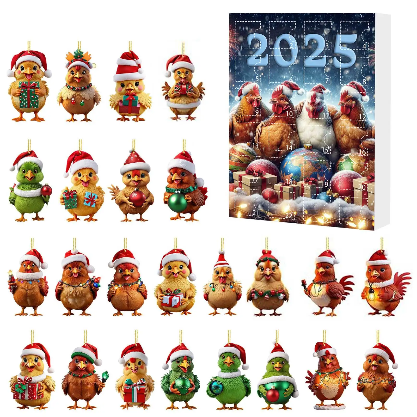 Calendario al cioccolato per il conto alla rovescia di Natale 2025 Calendario per il conto alla rovescia di Natale Scatola puzzle Timer per denti con spazzola piatta in acrilico per pollo