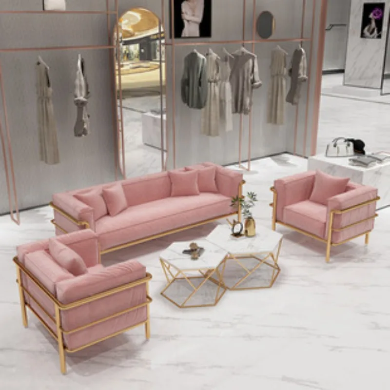 

Nordic studio reception, fabric sofa coffee table combination, simple ins style living room, sofa chair