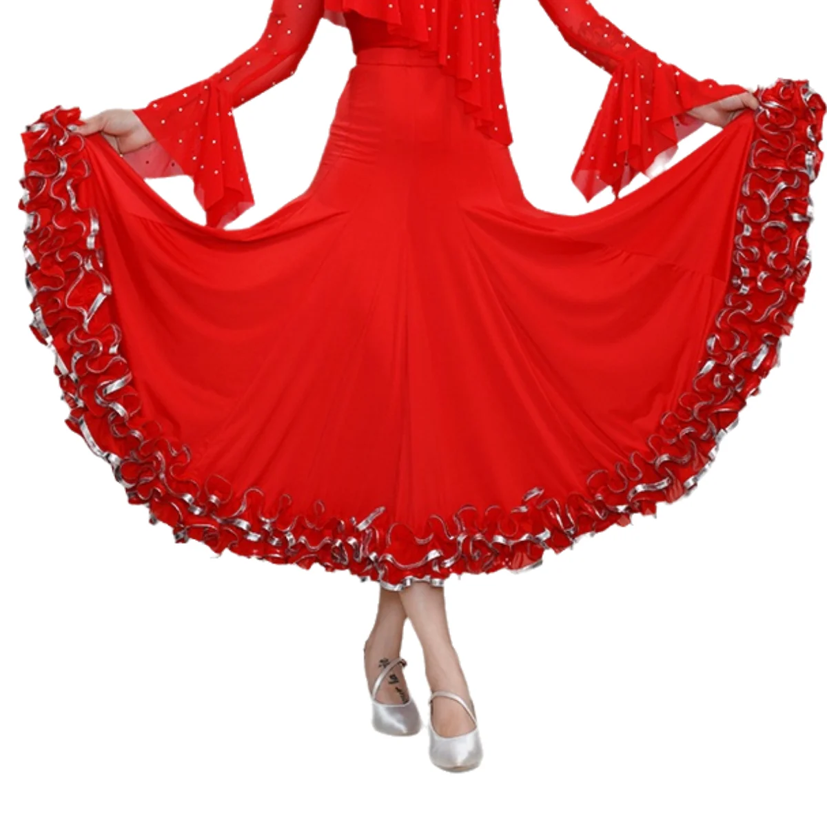 Elegant Ballroom Dance กระโปรงผู้หญิงสเปนกระโปรง Waltz ชุดเต้นรําเสื้อผ้าเต้นรํา Flamenco กระโปรงกระโปรงปาร์ตี้