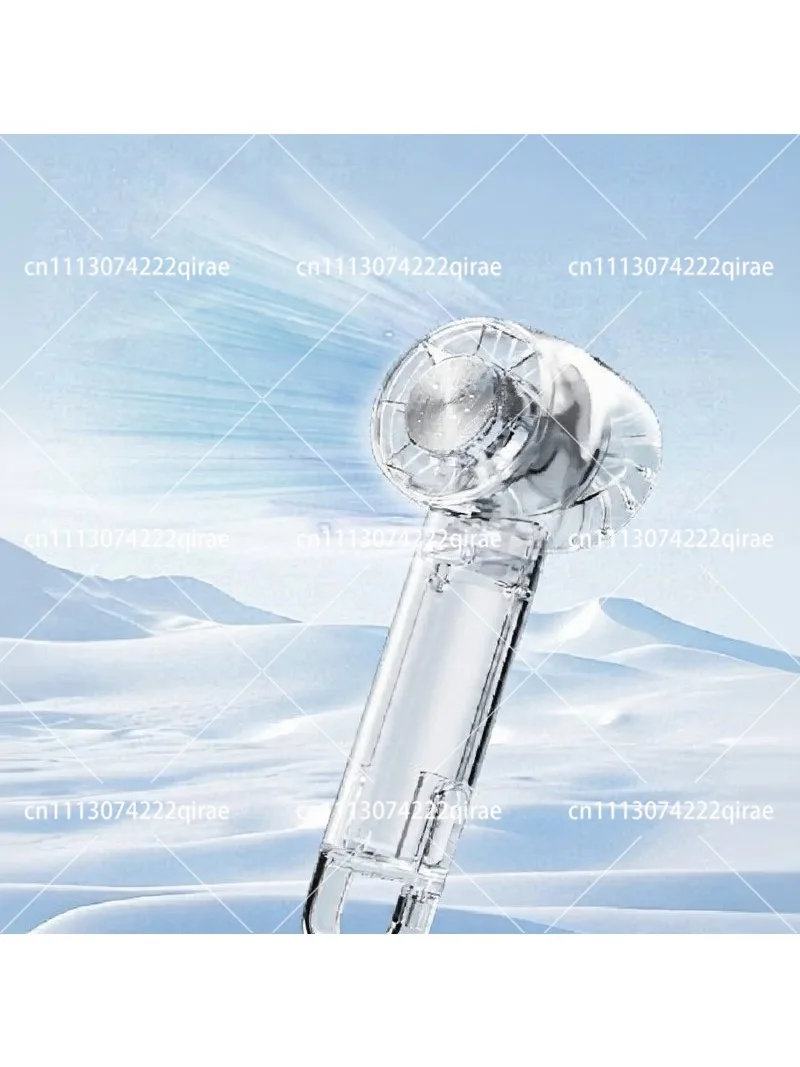 Portable Semiconductor Ice Cold Fan USB Charging Transparent Mini Hand Fan with Hook for Outdoor Daily Cooling