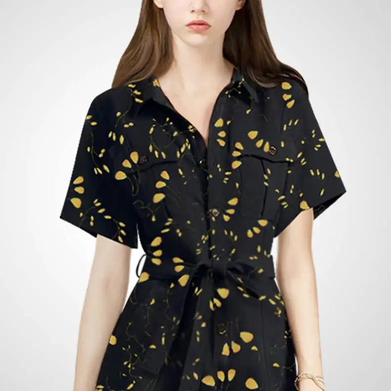 Casual Loose Faionable Street Sle Workwear Overalls Women's irt Collar High Waist ort Pants Polyester Fiber 00%