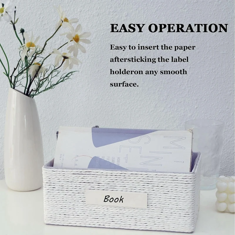 Label Holders Adhesive Shelf Tag Clear Shelf Tag Index Card Pockets Drawers File Storage Bins Label Holder Durable 100 Pack