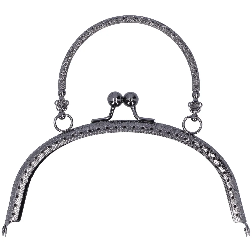 16.5cm/6.5in Size Kiss Lock Clasp Frame Metal Material Arch Shape Coin Bag Frame Embossed Design Gun Color Purse Frame Hardware