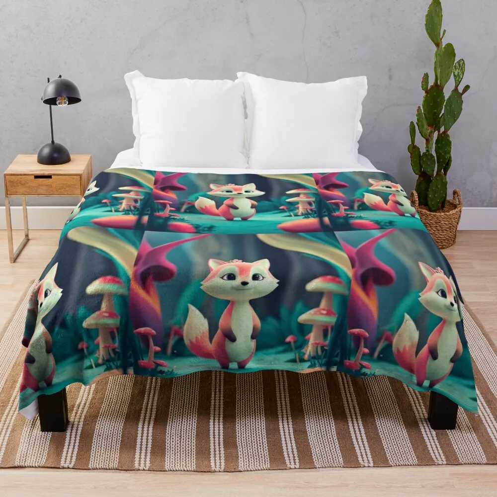 

Whimsical Fox. Fantasy cute fox, magical forest, enchanting woodland, vintage fox Throw Blanket Flannel Blankets