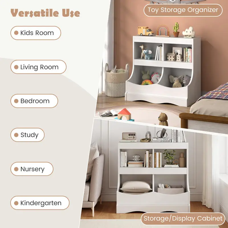 

Toy Storage Organizer 4-Cubby Bookcase for Toys and Books-White