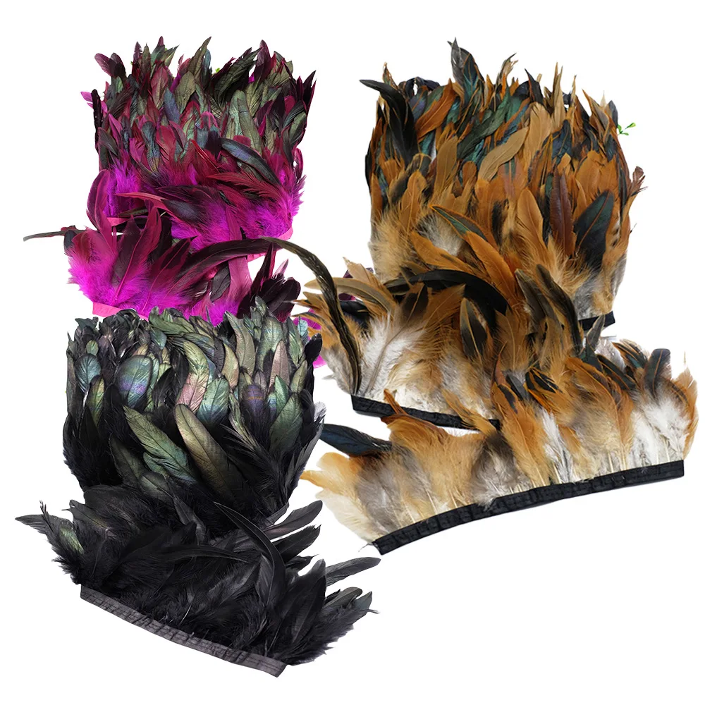 

Wholesale Rooster Feather Chicken Tail Cloth with Swimming Wool Cloth Edge Stage Feather Clothing Accessories Skirt Lace 10-15cm