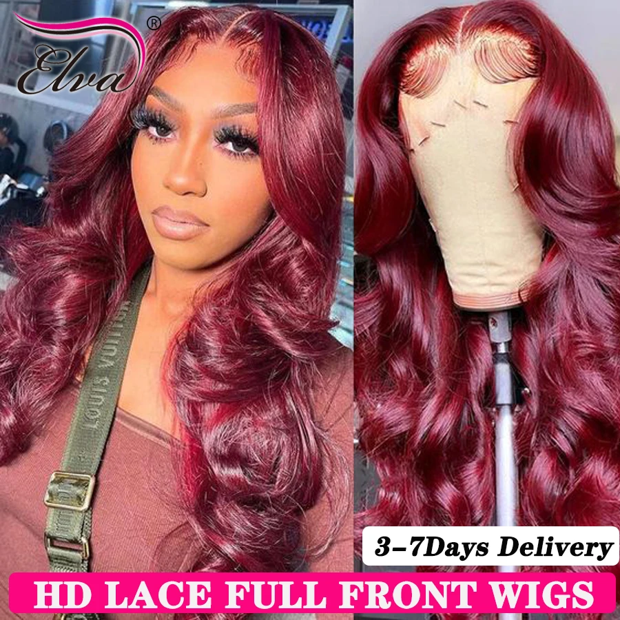 

Body Wave 13X6 HD Lace Frontal Wigs 250% 99J Burgundy HD Lace Front Human Hair Wigs Melt All Skins Pre Plucked Red Wigs 360 Wigs