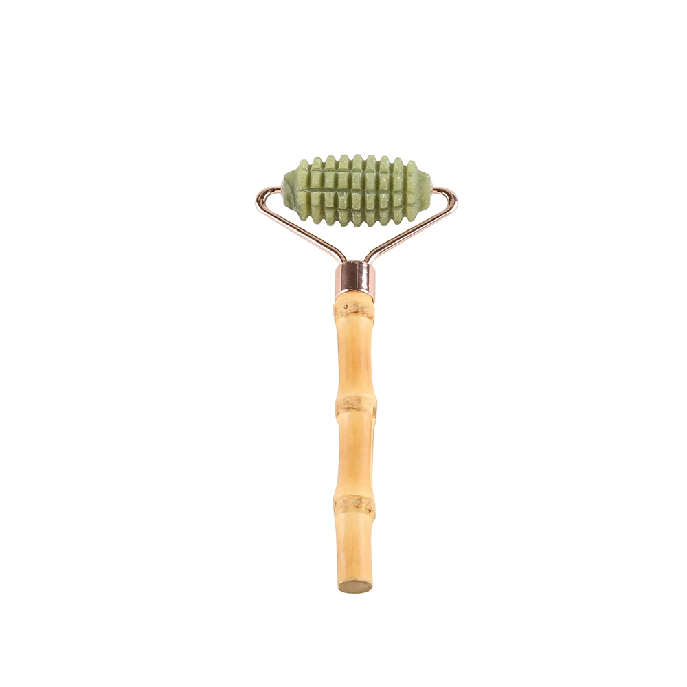

Nilerun Skin Care Beauty Tool Natural Bamboo Root Handle Green Jade Stone Face Roller Hand Facial Massager