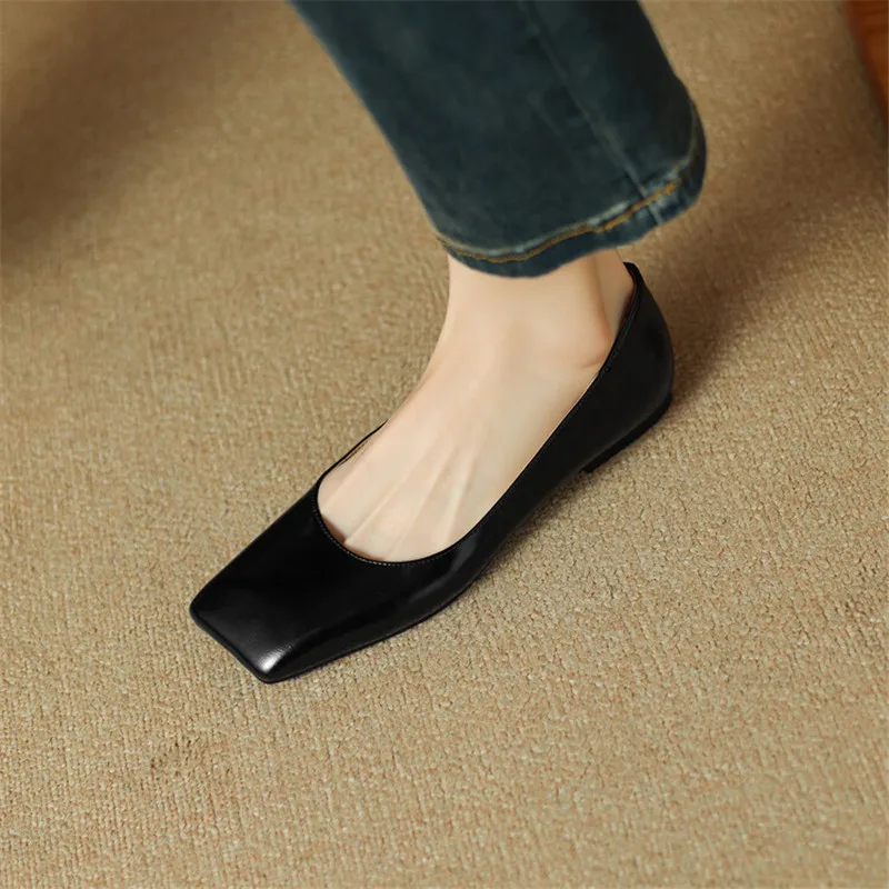 New Spring Sheepskin Women Shoes Square Toe Women Pumps Ballet Shoes for Women Zapatos De Mujer Concise Low Heels Ladies Shoes