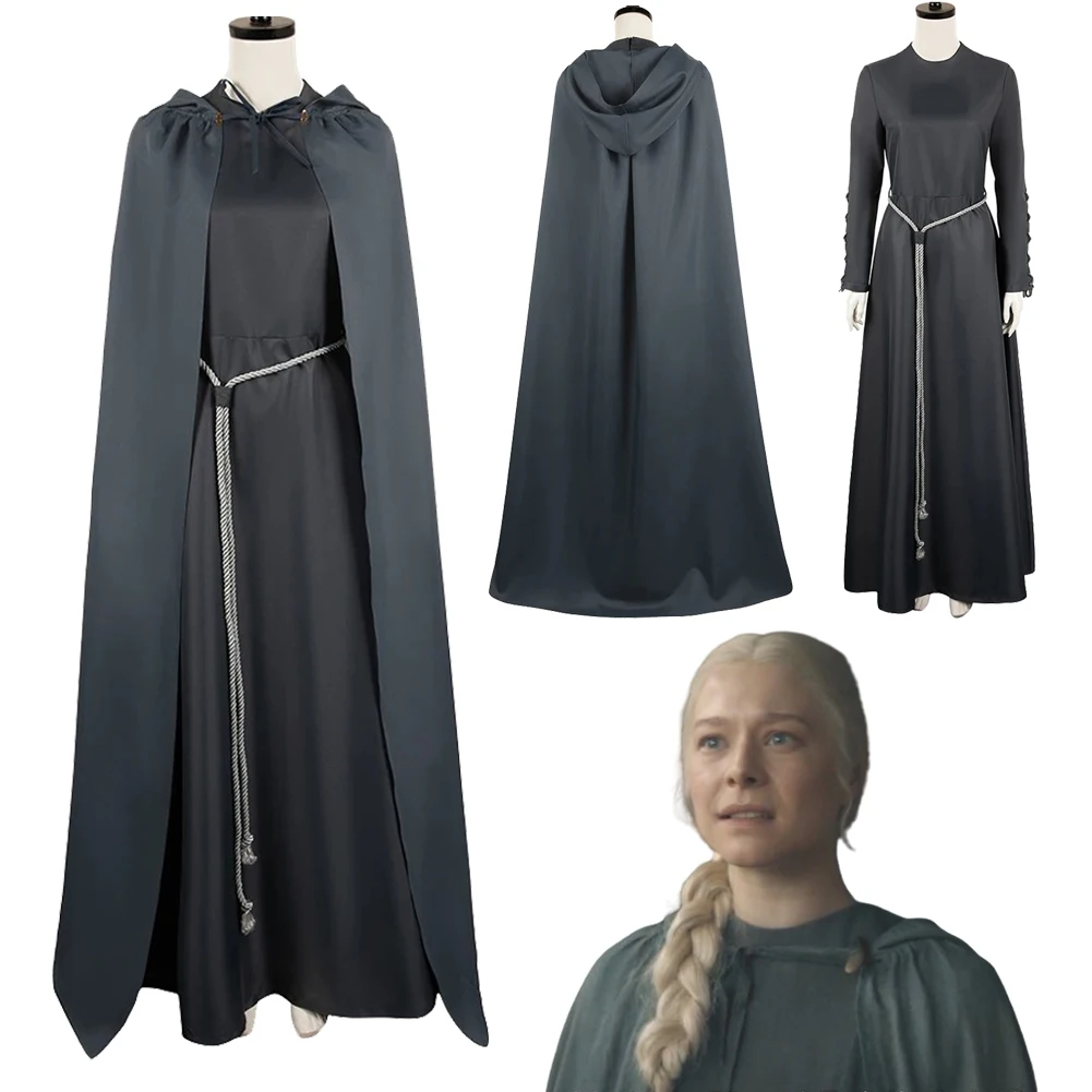 

Medieval Princess Rhaenyra Cosplay TV House Cosplay The Dragon Gray Robe Dress Cloak Costume Disguise Women Fantasia Outfits