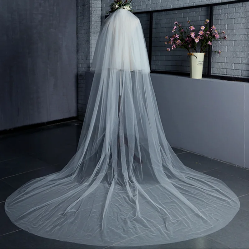 

2024 Cheap Real Photos White/ivory Tulle Wedding Veil One-layer Long Cathedral Bridal Veil Head Veil Bride Wedding Accessories