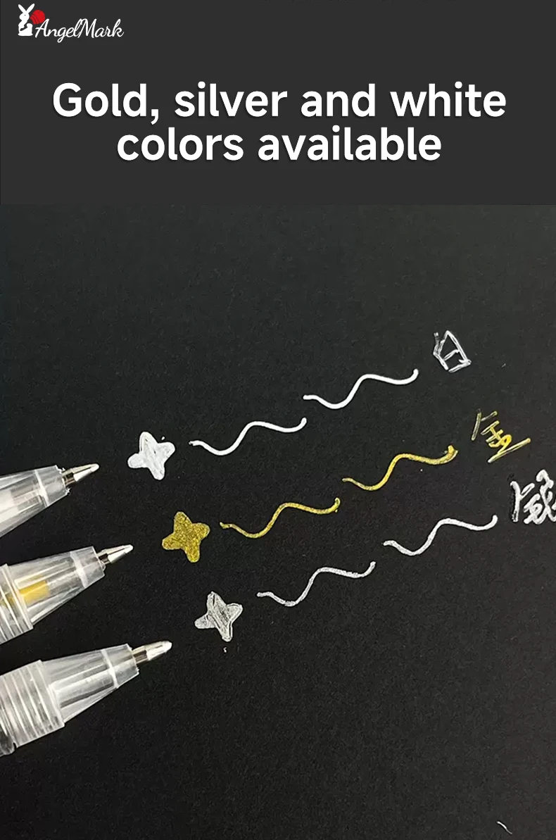 Weiß Gold Silber Klassischer Highlight-Stift, glänzende Nachfüllung, Malmarker, Zeichenstift, Schulbedarf, Stift + Nachfüllset, Gelstift – Detail 6