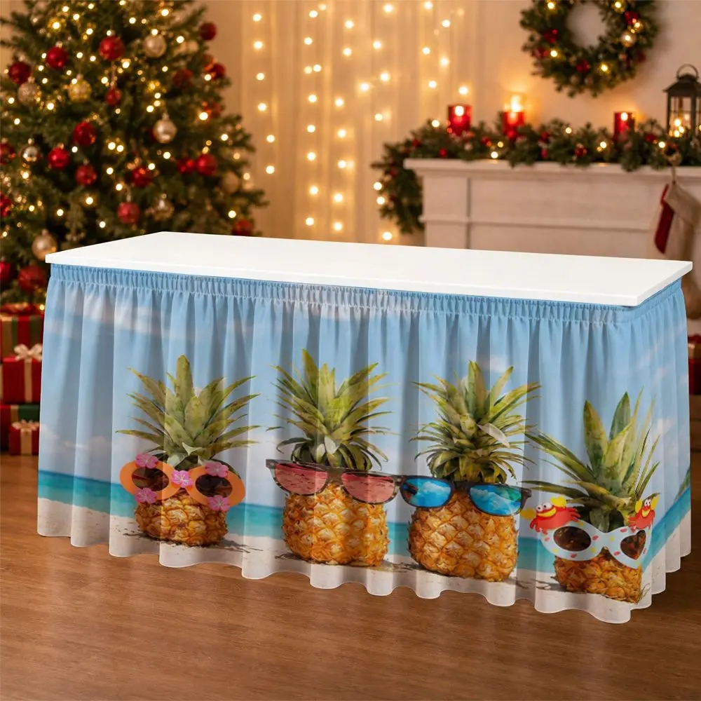 One set of tablecloth decoration - pineapple with sunglasses beach theme - ruffled tablecloth border