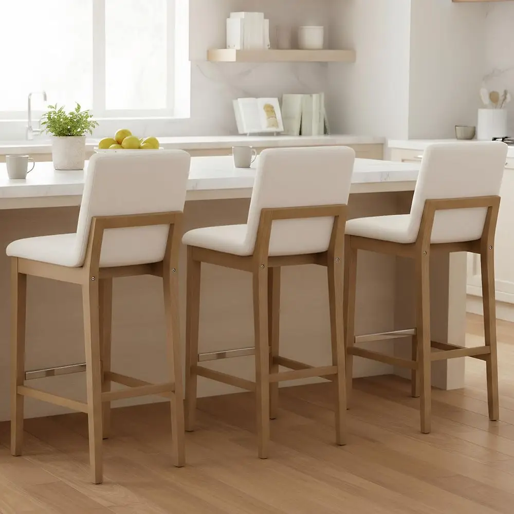 

Набор из 4 льняных барных стульев на деревянной основе, высота 30 дюймов, бежевые, для кухонного острова или домашнего бара